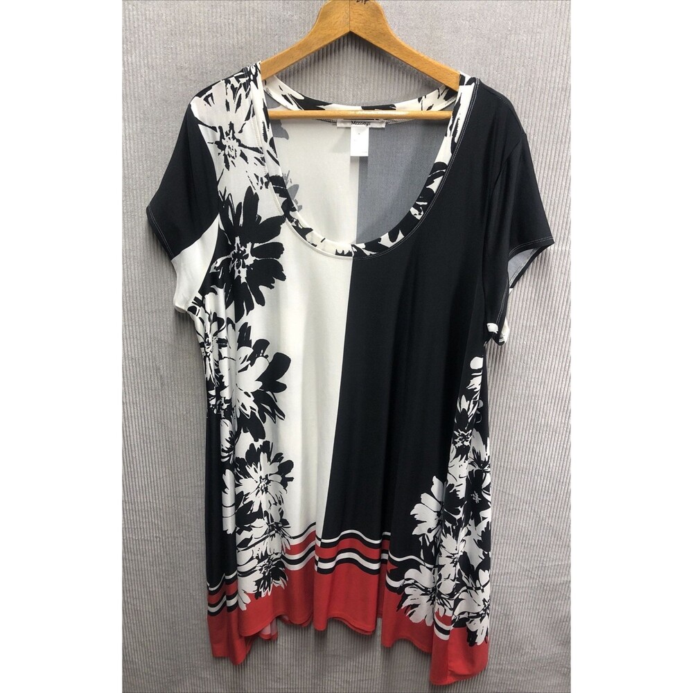 Masseys Dress Size 2X Black Silhouette White Red Floral Shark Bite